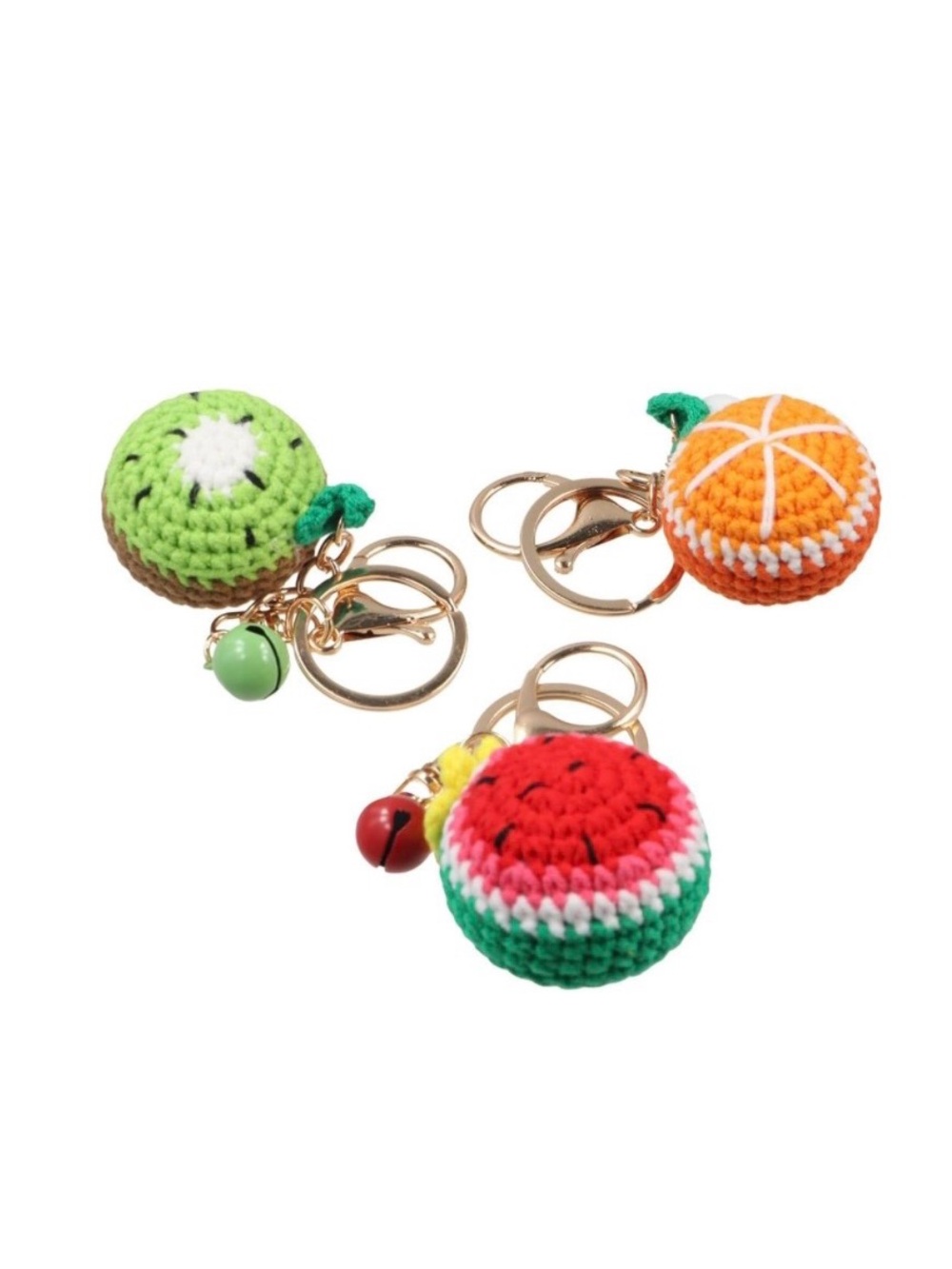 $38.00- Set of 3 Hand Crocheted Fruit Bag Charms Keychains